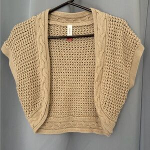 Beige Cropped Open-Front Cable Knit Sweater - Women